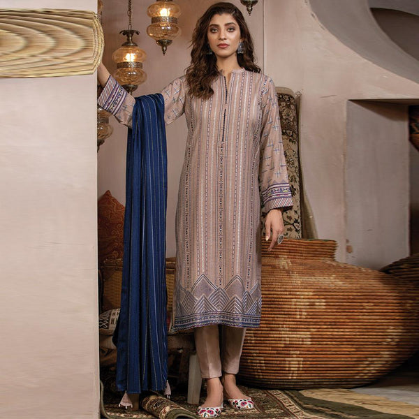 Lakhany- Slub Peach 3 Piece Embroidered Suit by LSM WEC-5027