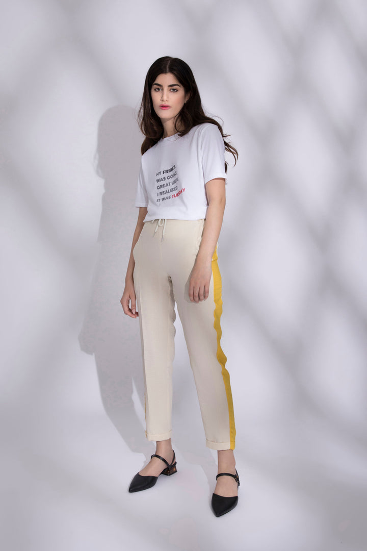 Sapphire Contrast Panel Pants Mustard Beige