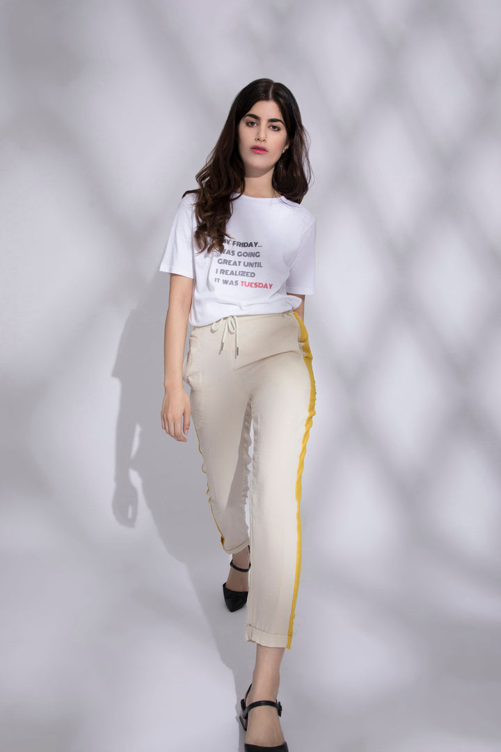 Sapphire Contrast Panel Pants Mustard Beige