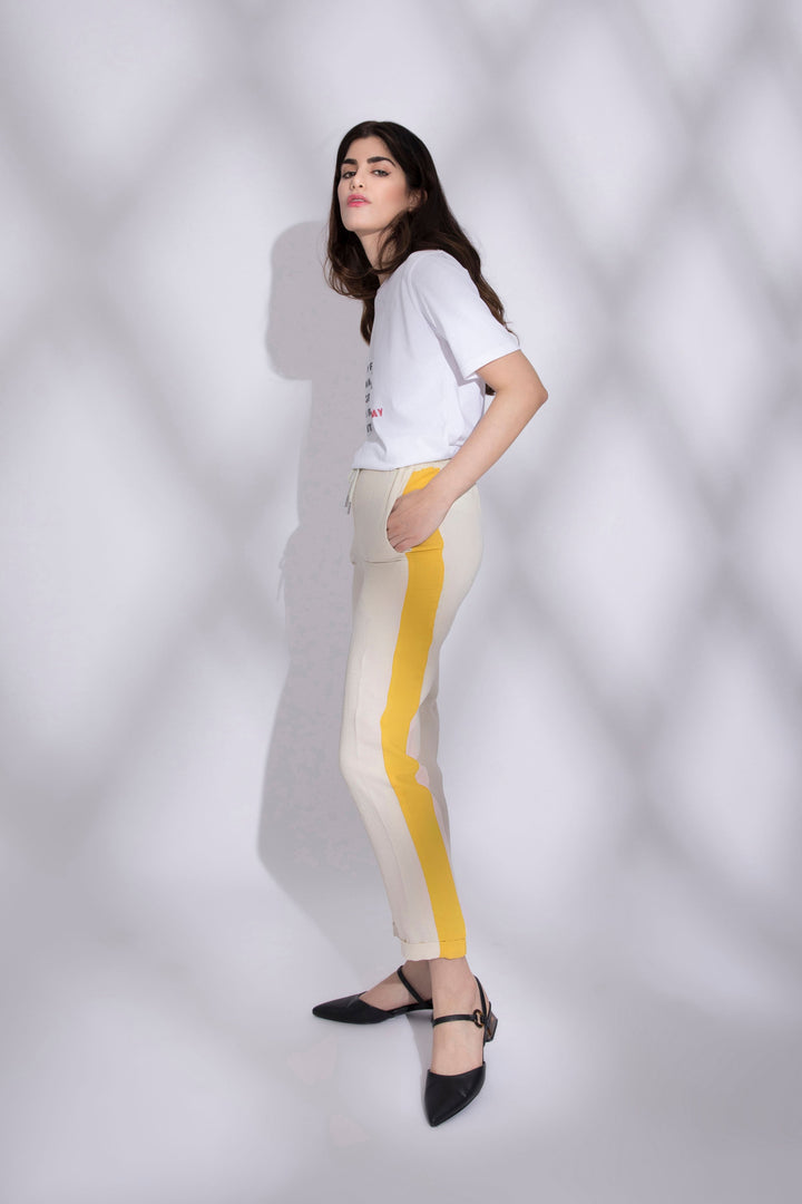 Sapphire Contrast Panel Pants Mustard Beige