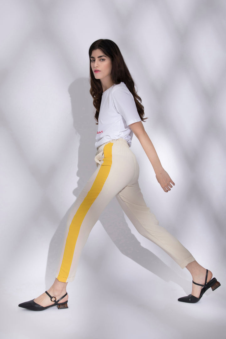 Sapphire Contrast Panel Pants Mustard Beige