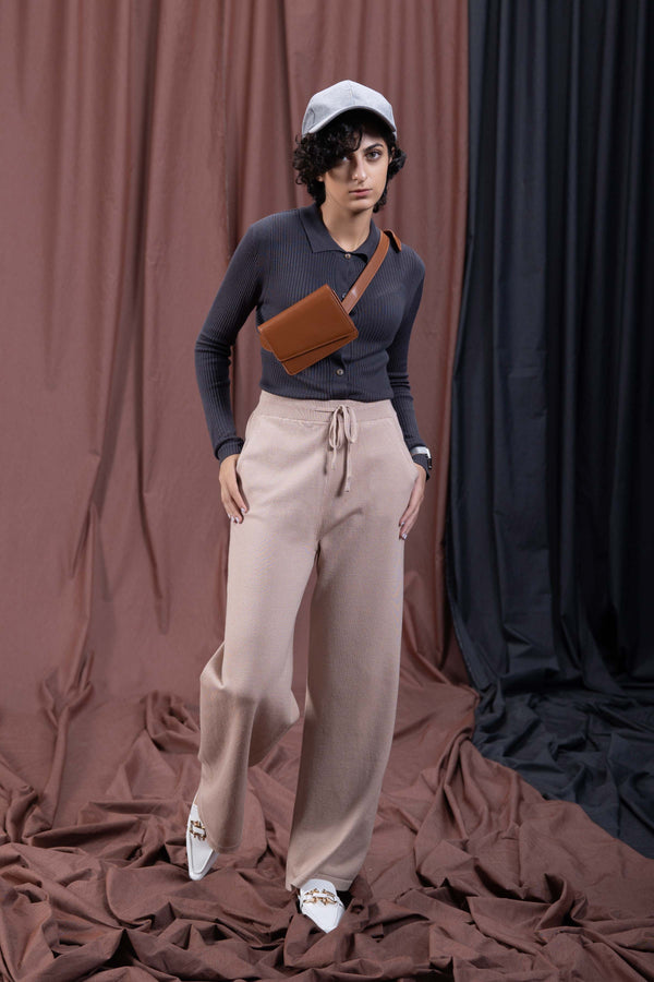 Sapphire Long Knit Trousers Sand