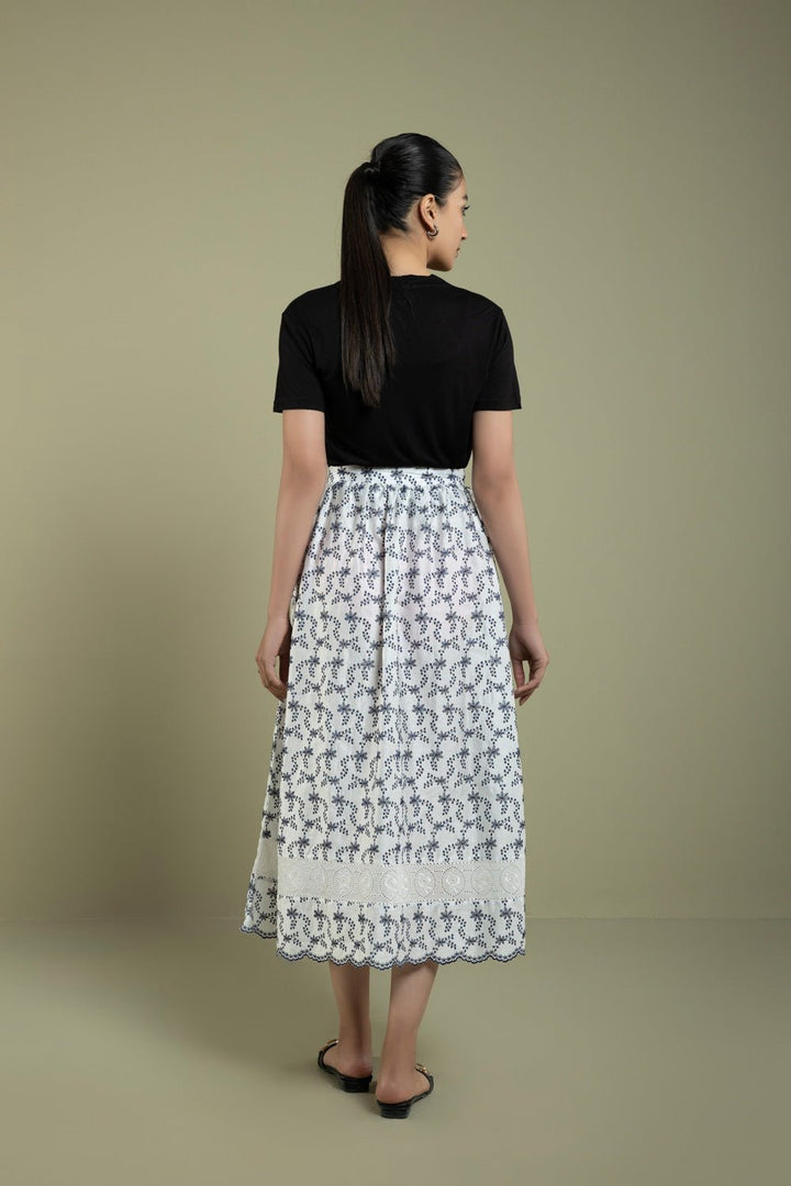 Sapphire-Embroidered Cotton Skirt