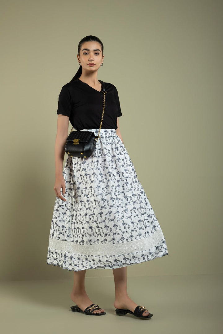 Sapphire-Embroidered Cotton Skirt