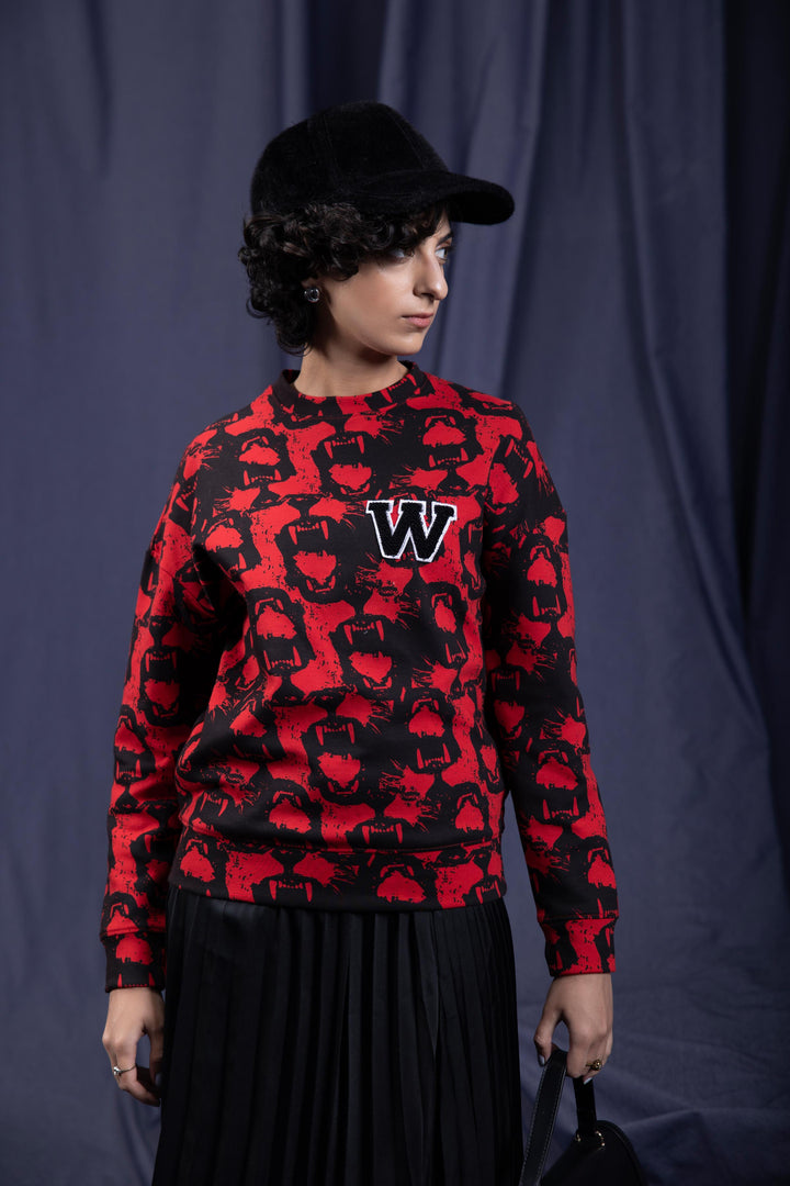 Sapphire Animal Print Sweatshirt Black & Red