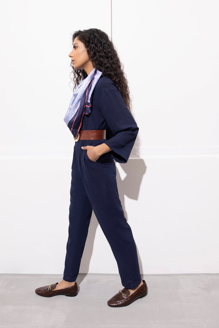 Sapphire Belted Navy Jumpsuit