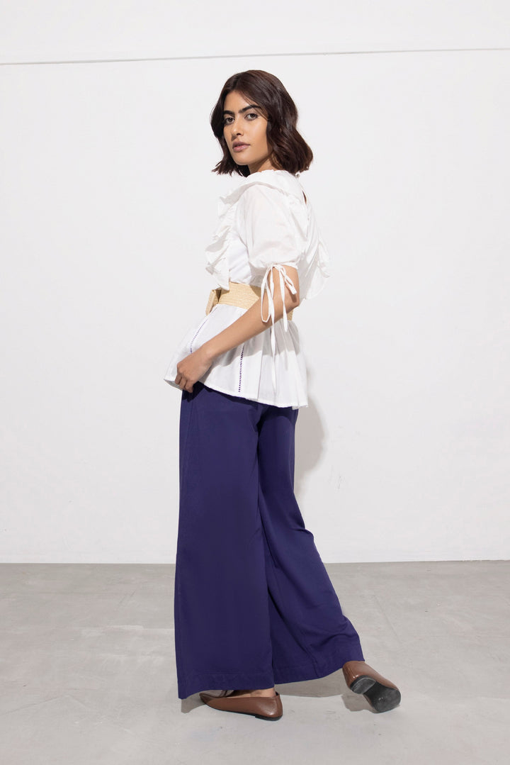 Sapphire Embroidered Ruffled Blouse