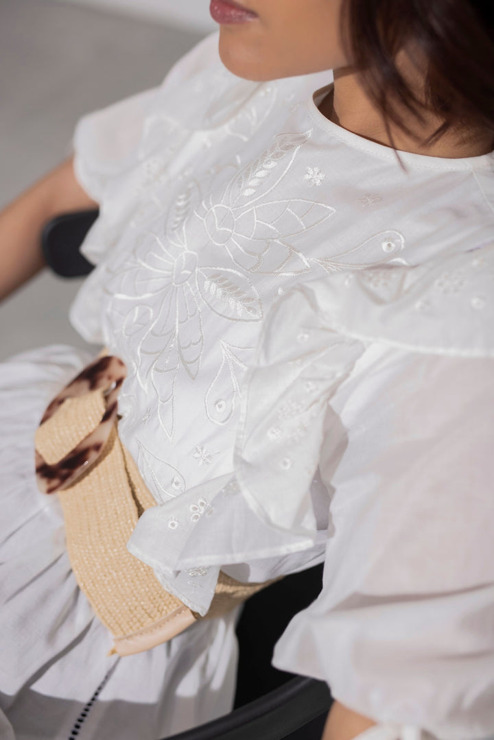 Sapphire Embroidered Ruffled Blouse