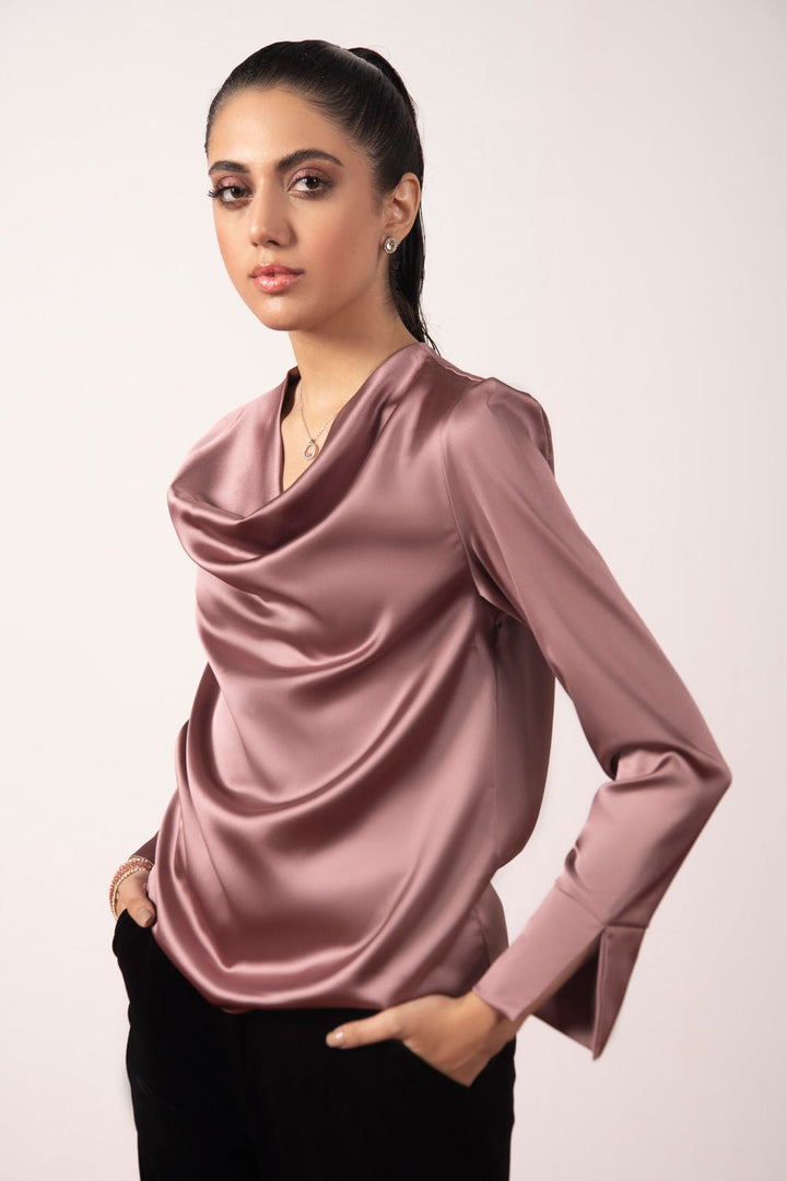 Sapphire Cowl Neck Silk Blouse