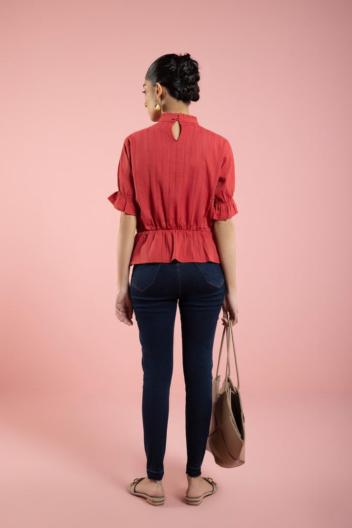 Sapphire Red Jacquard Top