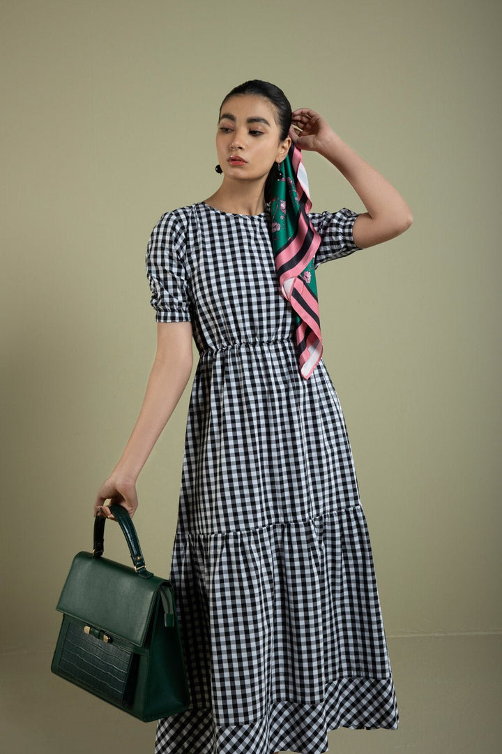 Sapphire Gingham Tier Dress