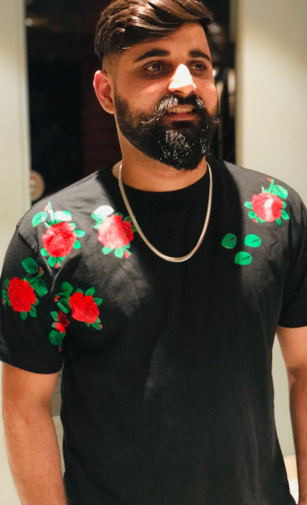 Flowers Printed Tee (D4) - Black