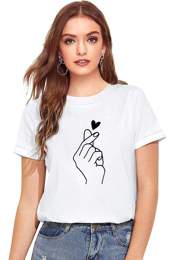 Wf Store- Love Charm Printed Half Sleeves Tee  White