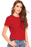 Wf Store- Love Charm Printed Half Sleeves Tee  Red