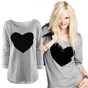 Wf Store- Heart Printed Full Sleeves Tee  Grey