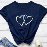 Wf Store- Double Heart Printed Half Sleeves Tee  NavyBlue