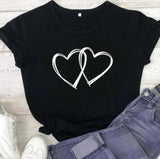 Wf Store- Double Heart Printed Half Sleeves Tee  Black