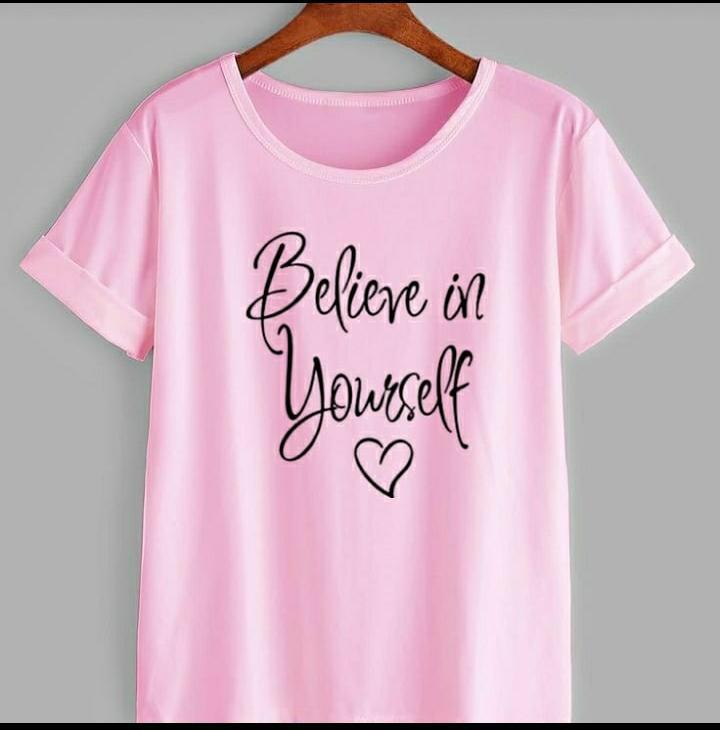 Wf Store- Believe In Yourself Printed Half Sleeves Tee  Pink