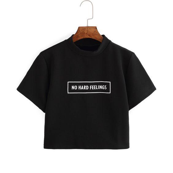 Wf Store- NO HARD FEELINGS Printed Half Sleeves CropTee  Black