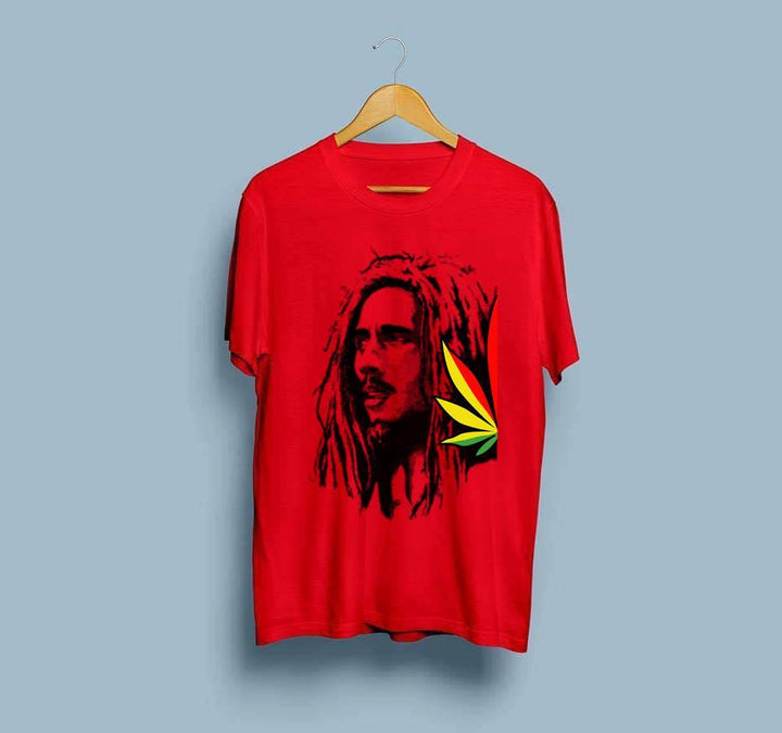 Wf Store- BOB MARLEY Printed Half Sleeves Tee - Red