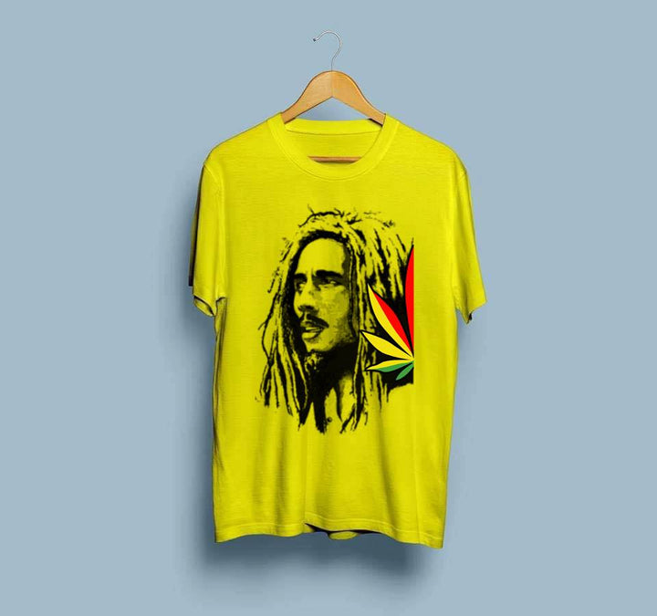 Wf Store- BOB MARLEY Printed Half Sleeves Tee - Yellow