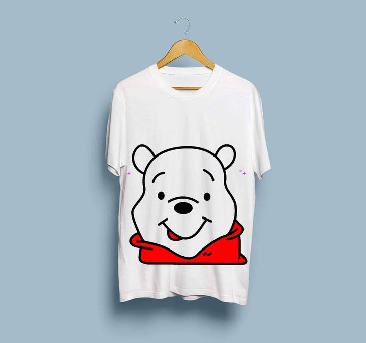 Wf Store- BEAR Printed Half Sleeves Tee - White