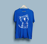 Wf Store- Cat Laugh Printed Half Sleeves Tee - Blue