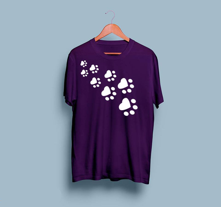 Wf Store- Cat Paw Printed Half Sleeves Tee - Purple