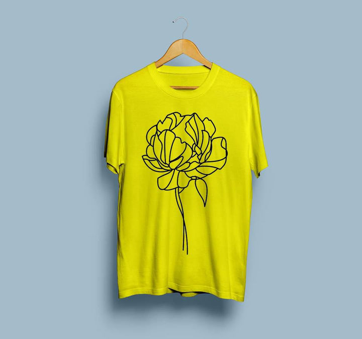 Wf Store- Big Flower Printed Half Sleeves Tee - Yellow