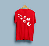 Wf Store- Cat Paw Printed Half Sleeves Tee - Red