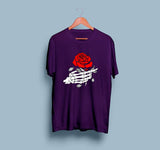 Wf Store- Skeleton Flower Printed Half Sleeves Tee - Purple