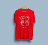 Wf Store- Cat Meow Printed Half Sleeves Tee - Red