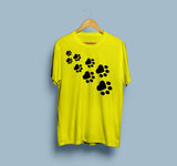 Wf Store- Cat Paw Printed Half Sleeves Tee - Yellow
