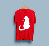 Wf Store- Cat Nope Printed Half Sleeves Tee - Red