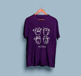 Wf Store- Cat Meow Printed Half Sleeves Tee - Purple