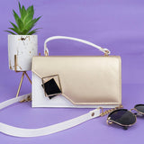 Shein - Square Flap Bag Decorated With Chain And Metal-Beigi/White