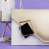 Shein- Square Flap Bag Decorated With Chain And Metal-Beigi/White