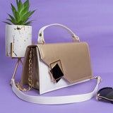 Shein- Square Flap Bag Decorated With Chain And Metal-Beigi/White