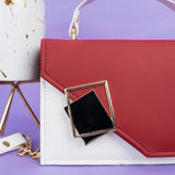 Shein- Square Flap Bag Decorated With Chain And Metal-Red/White