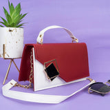 Shein- Square Flap Bag Decorated With Chain And Metal-Red/White