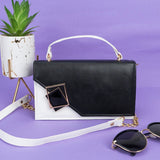 Shein- Square Flap Bag Decorated With Chain And Metal-Black/White