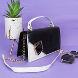 Shein- Square Flap Bag Decorated With Chain And Metal-Black/White