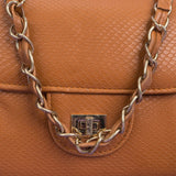Shein- Mini Square Bag Geometric Embossed Chain Flap-Mustard