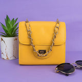 Shein - Mini Square Bag Geometric Embossed Chain Flap-Yellow
