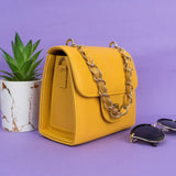 Shein- Mini Square Bag Geometric Embossed Chain Flap-Yellow