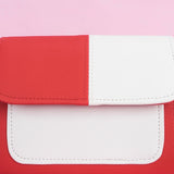 Shein- Square Bag Quilted Decor Chain Flap Two Color-Red/White