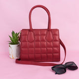 Shein- Quilted Square Bag With Drape Top Handle And Flap-Red