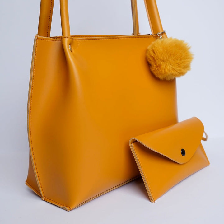 Shein  Tote Bag with Pom Pom Mustard