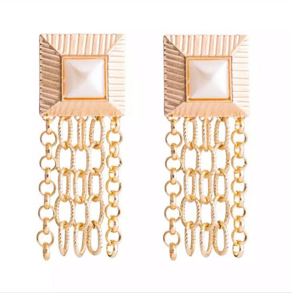 Wearables- Stoned Square – Women Earrings - white