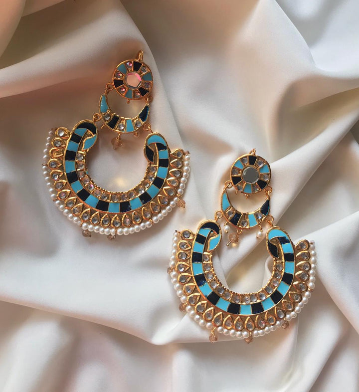 House Of Jewel- Mughal  Nauratan  Earrings - Blue